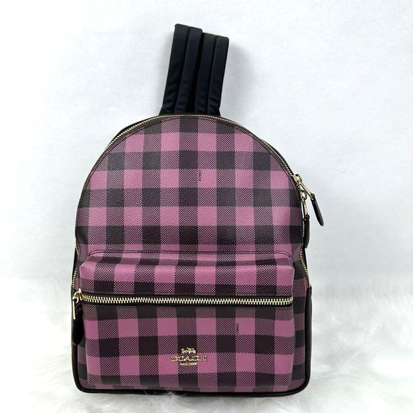Coach Medium Charlie Backpack With Gingham Print In Primrose Multi F38949 NWT - Picture 1 of 10